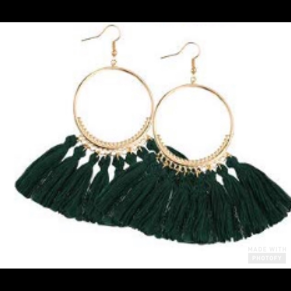 Dark green tassel hoops
